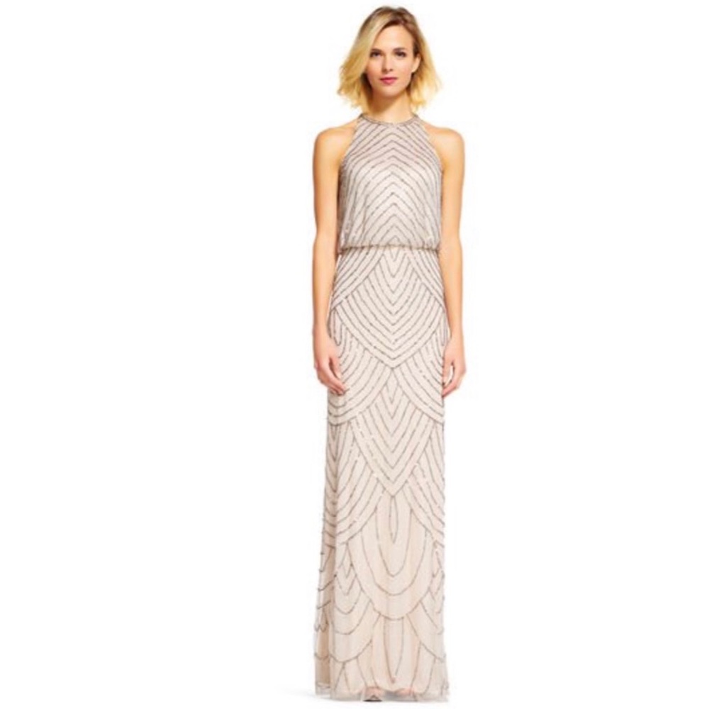 NWT Adrianna Papell Beaded Halter Gown